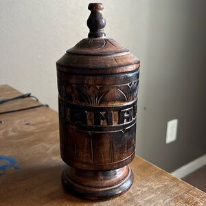 Jamaica hand Carved Wood Jar vintage antique